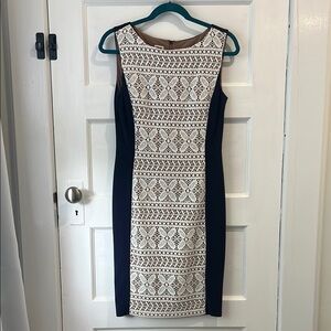 Anne Klein crochet panel Navy and Cream Dress